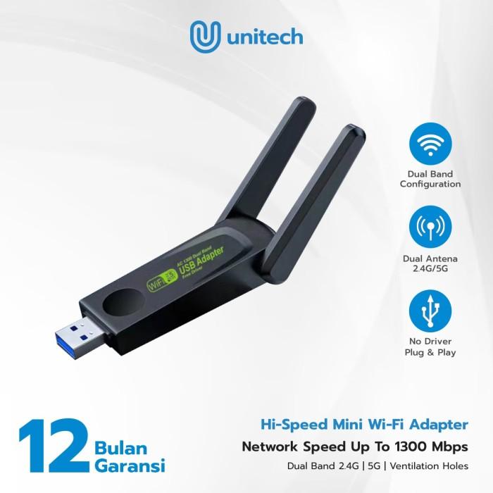Gambar USB Wifi Dongle Adapter Dual Band 2.4G/5G 2 Antena 1300Mbps Plug and Play dari ShopPedia2 undefined Tokopedia