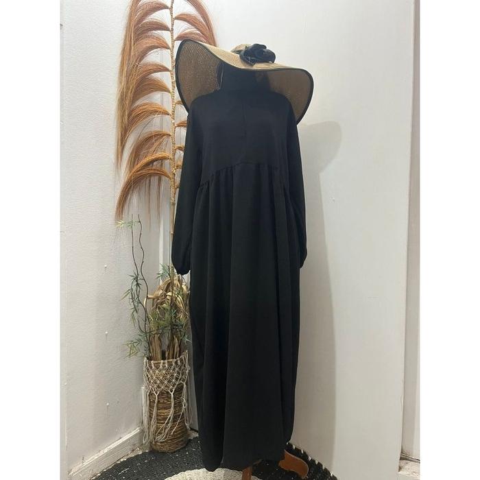 Gambar MIDI DRESS WANITA CRINKLE AIRFLOW POLOS - Hitam dari Sam Rant Shop undefined Tokopedia