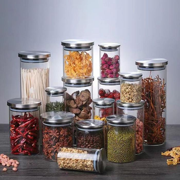 Jual Transparent Storage Glass Jar Moisture Proof with Stainless