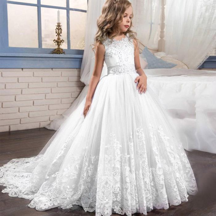 Jual Trailing White Lace Kids Wedding Dress For Girls First