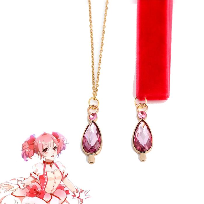 Anime Puella Magi Madoka Magica Necklace Kaname Madoka Pink Water Drop  Pendant Necklace Pendant Cosplay Fan Gift Women Jewelry