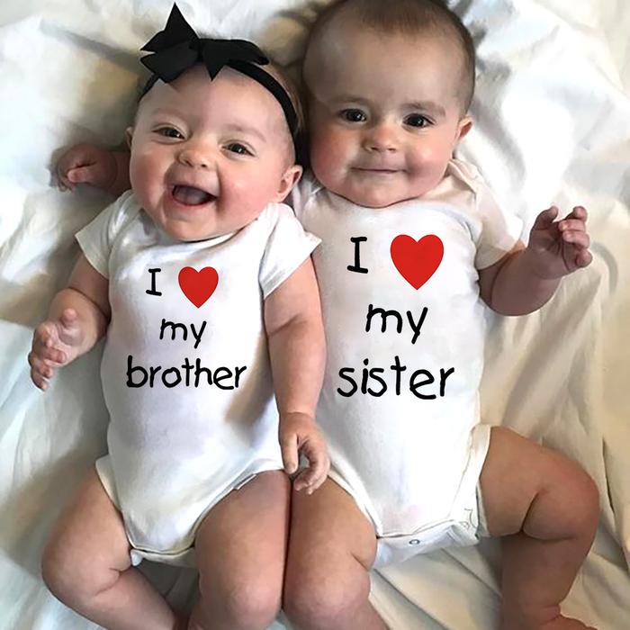 Jual I Love My Sister Brother Twins Baby Short Sleeve Bodysuit