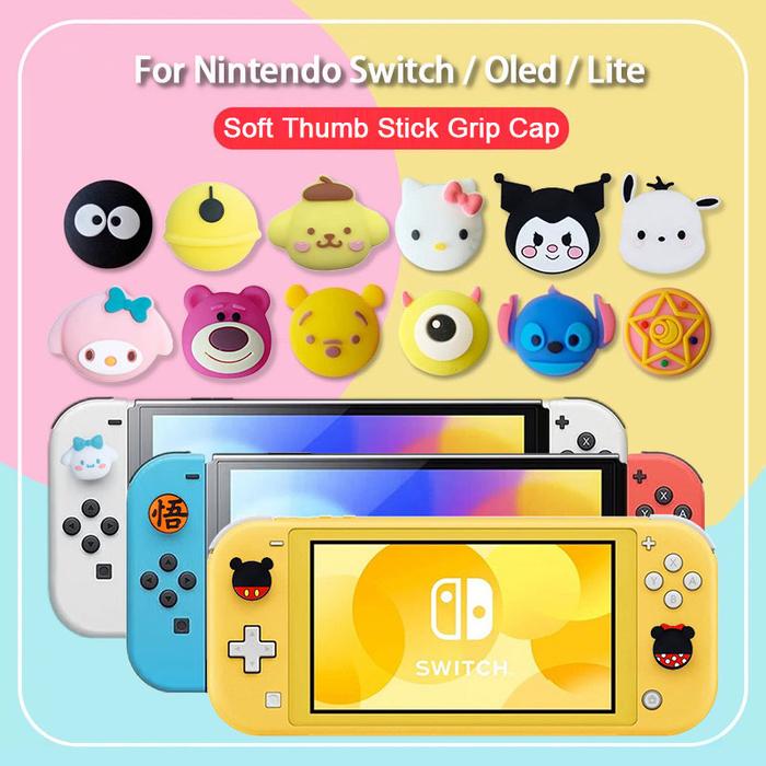 4pcs Soft Silicone Thumb Stick Grip Cap For Nintendo Switch Oled Lite  Joycon Controller Case Cute Cartoon Joystick Button Cover
