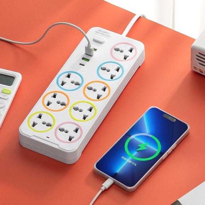Gambar Eight Port 3 USB 1 Type C Colokan Kabel Listrik Stopkontak Kabel SAmbungan Kabel - Putih dari A-House undefined Tokopedia