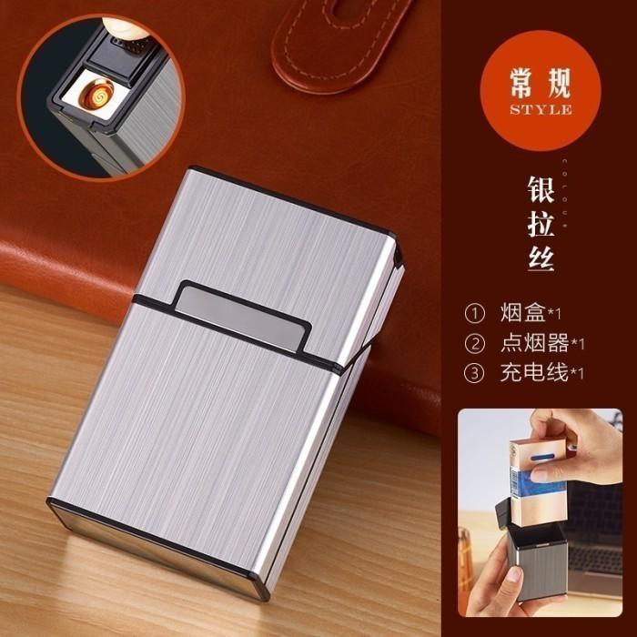 Gambar FOCUS JD-YH069 - Kotak Rokok Slot 20 Batang Dengan Korek Elektrik - Silver dari Babanesia undefined Tokopedia