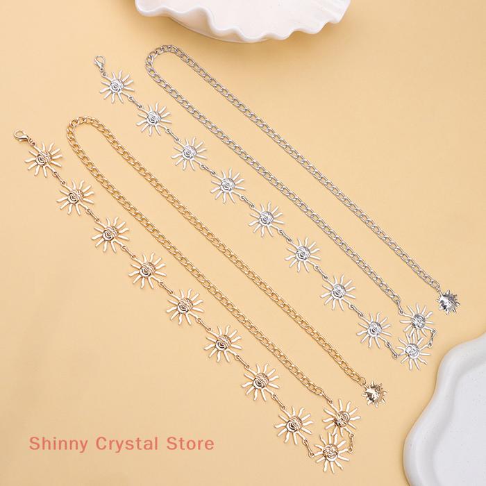Jual Adjustable Metal Belly Waist Chain Vintage Smiling Sun Belt