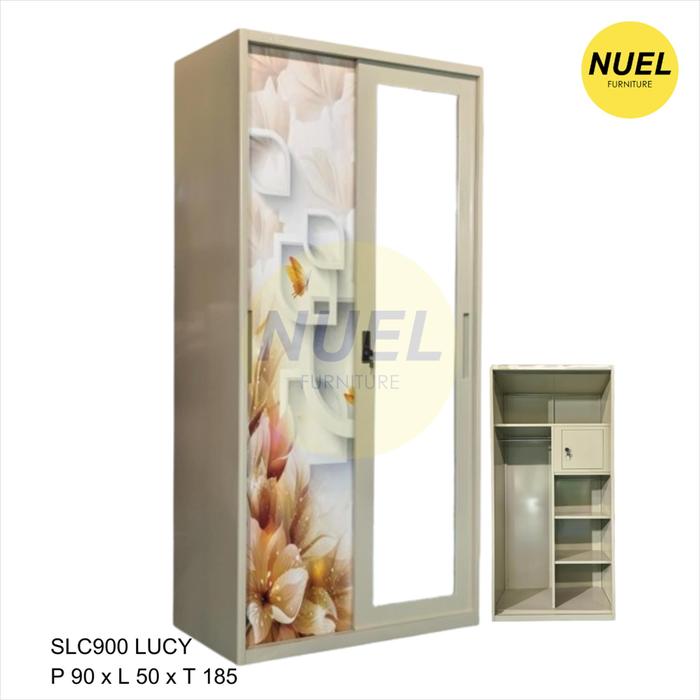 Gambar NUEL Lemari Pakaian Sliding 2 Pintu / Lemari Baju Besi Minimalis Estetik - 90C Lucy, No Bubble dari NuelFurniture undefined Tokopedia
