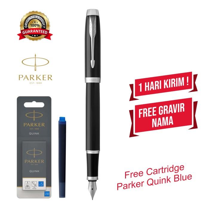 Pulpen Parker Im Black Chrome Trim Fountain Pen Clip Silver Original