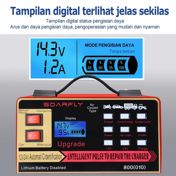 Gambar Indiesports - [COD] 800A Car Battery Charger Aki Otomatis Smart Intelligent Auto Repair Mobil Pengisi daya Charger Otomatis Aki Mobil Motor Kapal Truk Charger AKI OTOMATIS Cerdas Cerdas Perbaikan Otomatis Mobil Pengisi Daya 12v24v 400W 800Ah/Charger - RED Set dari Indiesports undefined Tokopedia
