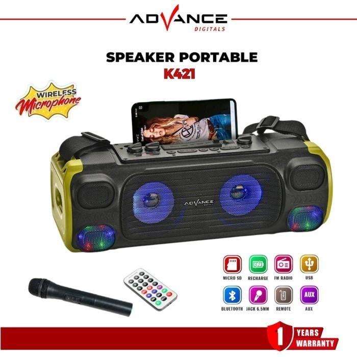 Gambar Advance K421 Speaker Bluetooth Portable 4 inch karaoke mic wireless - Hijau dari Advance Small Appliances undefined Tokopedia