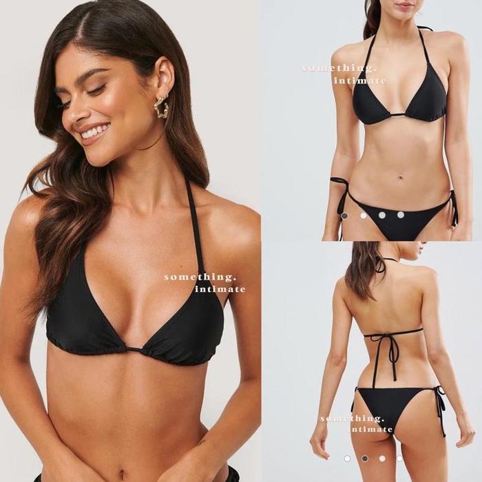 Gambar [One Set] Forever 21 Triangle Halter Bikini Swimsuit Black Brick Red Baju Renang F21 Swim Monokini - Black (One Set), XS dari dell gaming undefined Tokopedia