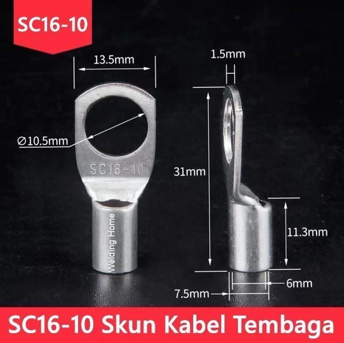 Gambar Skun Kabel Cable Scun Lug SC 16 Lubang Baut 6mm 8mm 10 16-6 16-8 16-10 - SC 16-10 dari Welding Home undefined Tokopedia