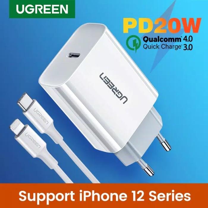 Gambar Charger Ugreen 20 Watt + Kabel Type C To Lightning Iphone MFI - Rubber White dari peyuca undefined Tokopedia