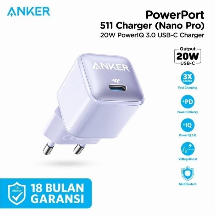 Gambar Anker Charger 20W Nano Pro 511 USB Type C PD IQ Iphone 13 - A2637 - Purple dari peyuca undefined Tokopedia