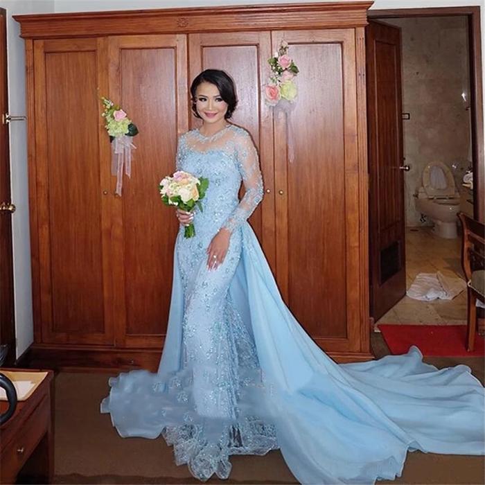 Jual Light Sky Blue Mother of the Bride Dress with Detachable