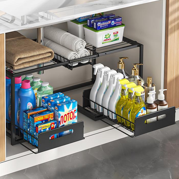 Jual kitchen shelf under the sink bathroom storage layer pull