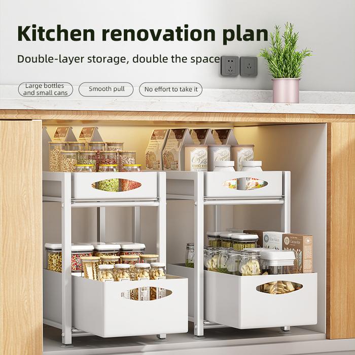 Jual pull out cabinet organizer slide drawer kitchen storage under