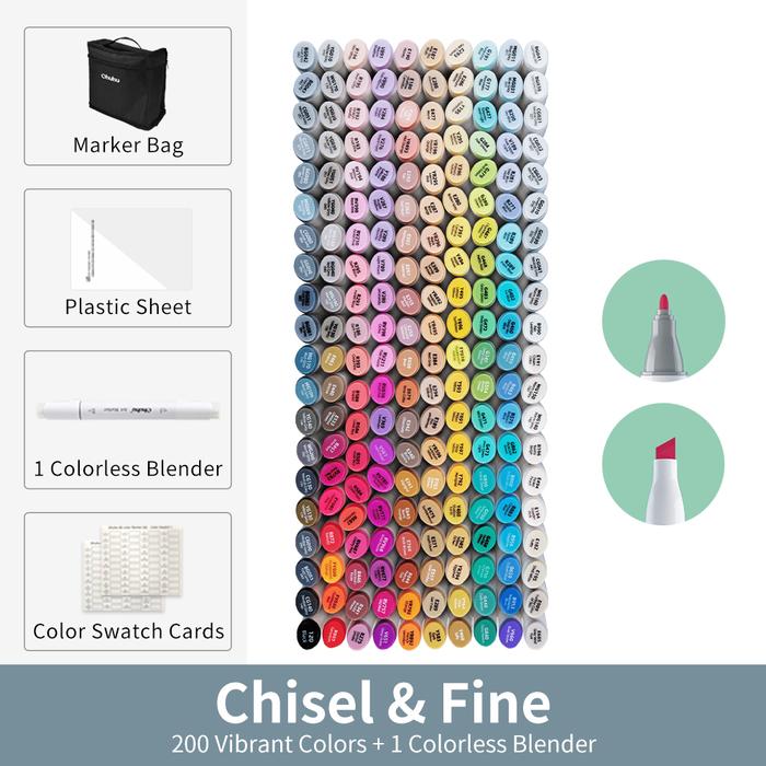 Gambar Ohuhu Oahu 200 Colors Marker Pen Set Alcohol Art Markers Dual Tips Felt Pen Sketching Drawing Graffiti Manga School Art Supplies - korea, Fine Chisel 200 dari Ningsih Sekar Ayu undefined Tokopedia