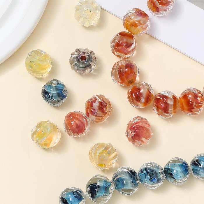 Jual 1pcs 12mm glass stripe beads charms lampwork spacer bead for