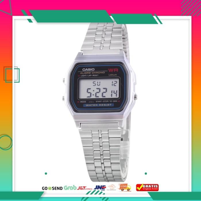 Jam Tangan Pria Jam Tangan Digital Casio Watch A159w-n1 Warna Silver Rantai  Tali