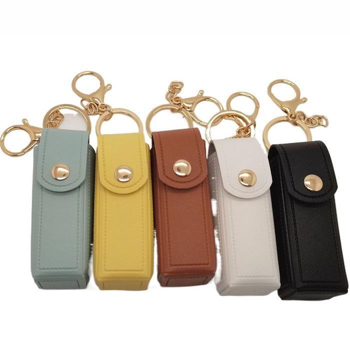 Jual soft leather lipstick pouch chapstick holder clip-on sleeve