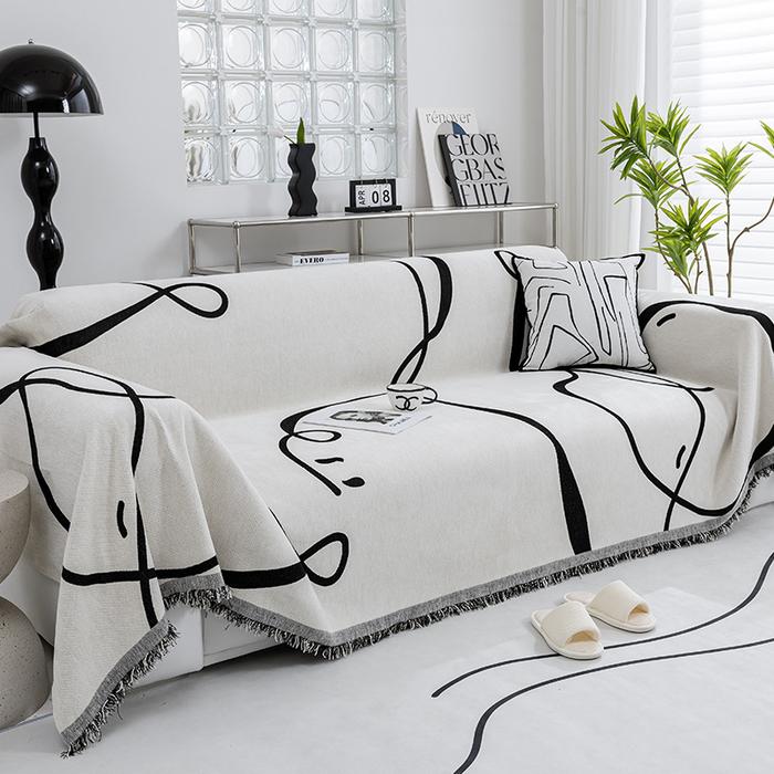 Jual Black Line Chenille Sofa Cover Cloth Sofa Blanket Cover Full