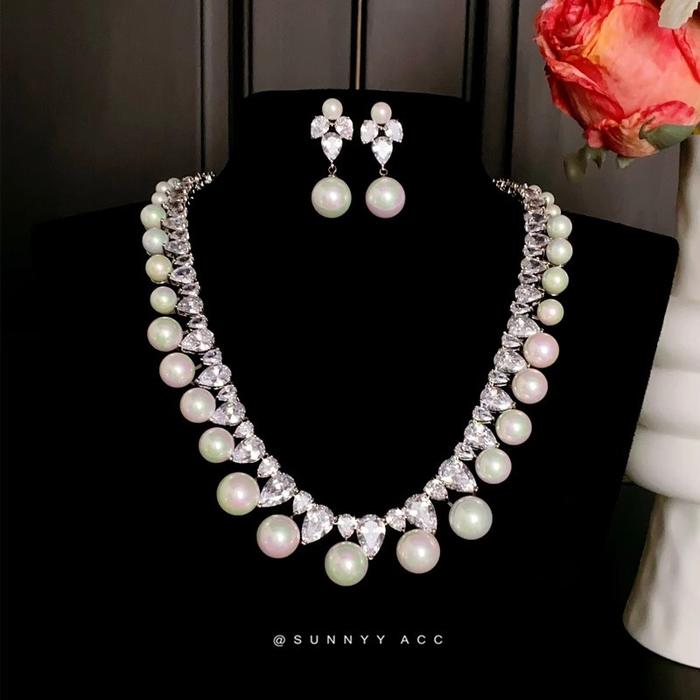 Jual cc elegant necklace stud earring sets for women wedding
