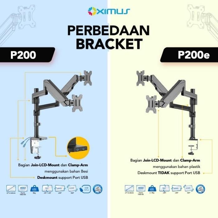 Jual BRACKET DUAL MONITOR LED LCD GAS SPRING OXIMUS P200 P200E