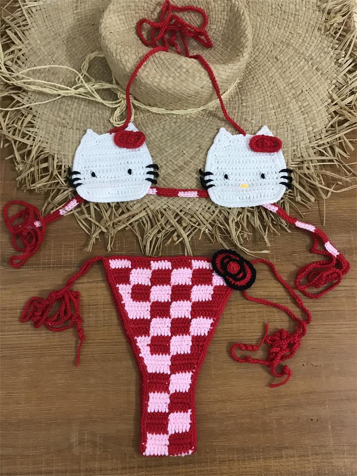Jual Lady's Cute Crochet Bikini Set Pieces Bathing Suit Sexy