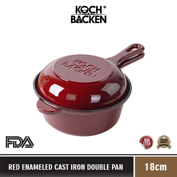 Gambar PROMO KOCH&BACKEN 2in1 Cast Iron Deep Fry Pan Enamel Set 18cm - Panci Set Anti Lengket NEW - Wine Red dari warung makan mama atus undefined Tokopedia