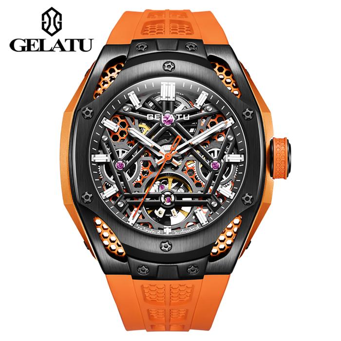 Gambar Jam Tangan Pria GELATU 6008 Skeleton Automatic Mechanical Watch for Men Hollow Luxury Sports Men's Wristwatch Silicone Strap Original Hand Clock - Orange dari Jam Impor 2 undefined Tokopedia