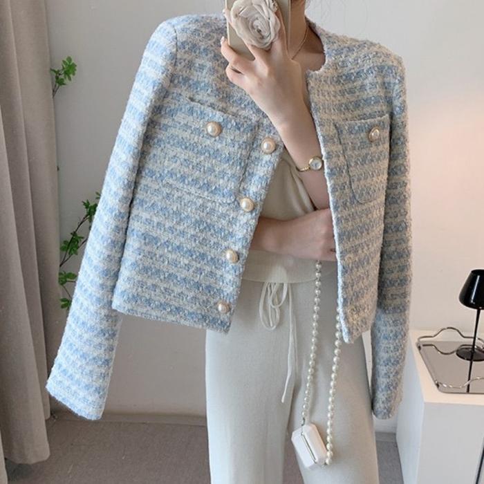 Jual Cardigan korea style blazer wanita Biru M601 Jakarta Pusat