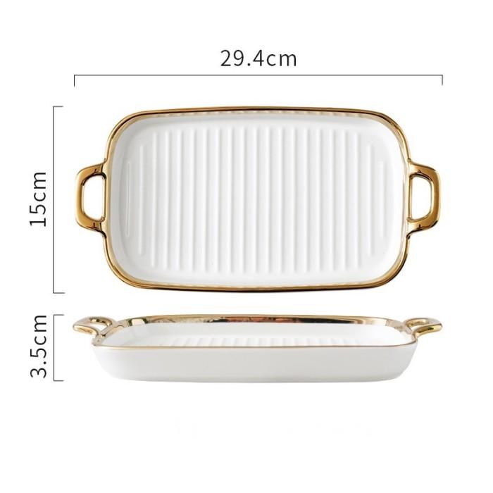 Gambar Serra Plate Piring Saji Keramik Persegi Panjang Dua Pegangan List Gold - Putih dari petite maison indonesia undefined Tokopedia