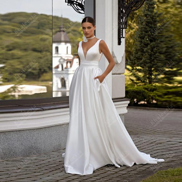 Jual Elegant Wedding Dresses Simple Bridal Gowns Satin Floor