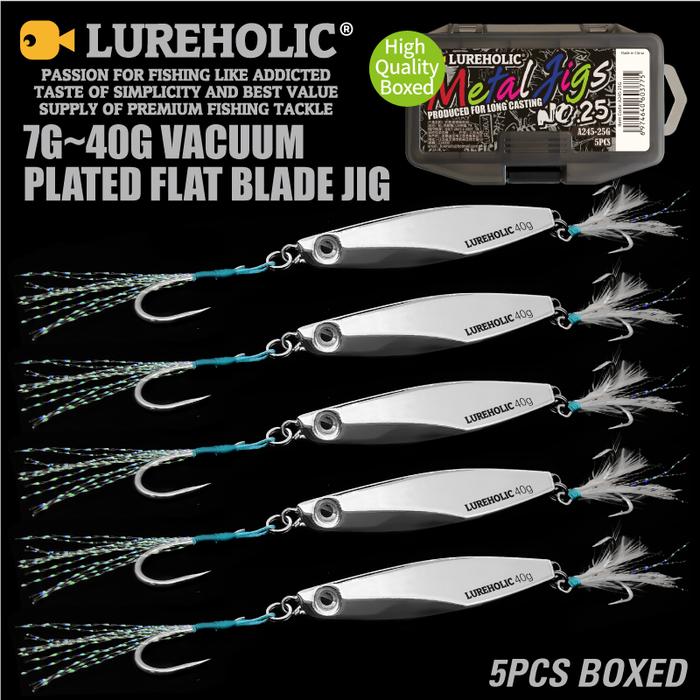 Gambar LUREHOLIC 7g ~40g Vacuum Plated Flat Bladed Jig 5PCS Per Box Long Casting Metal Jig Combo with MUSTAD Hook Lure Fishing Baits dari Kohaku Stored undefined Tokopedia