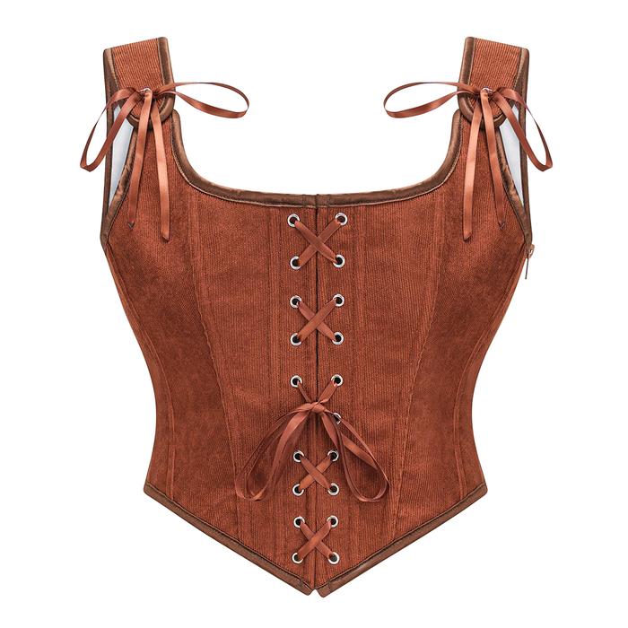 Jual Brown Front Lace Up Zipper Vintage Gothic Women Corset Tank