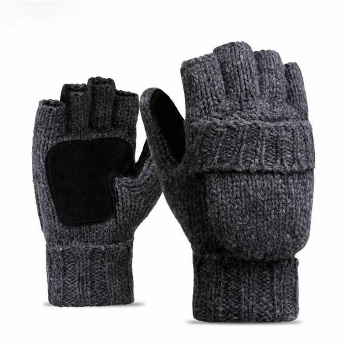Jual Unisex Plus Thick Male Fingerless Gloves Men Wool Winter Warm