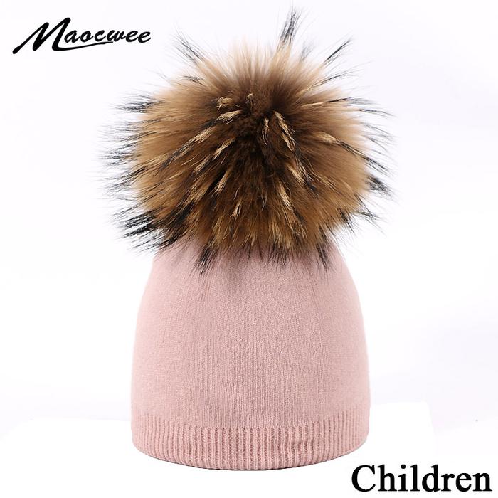 Jual Children's Knit Hexagonal Watermelon Beanie Hat Raccoon Fur