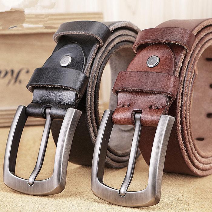Jual Natural cowhide belt for men's hard metal buckle soft