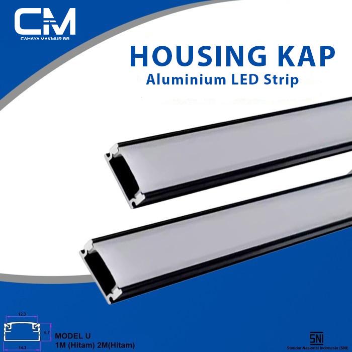 Gambar Kap Housing Rumah Lampu LED Strip Aluminium Hitam 1M 2M 1 2 Meter Model U Original Murah - 1 Meter dari Mulia Mas Electrindo undefined Tokopedia