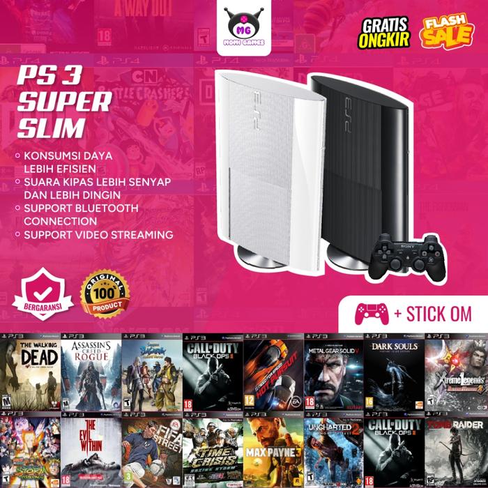 Ps3 Super Slim Second Hen Playstation Sony Bundle Stick Mesin Hdd 1tb  500gb 320gb 250gb 160gb Free Games Exclusive Garansi Tahun