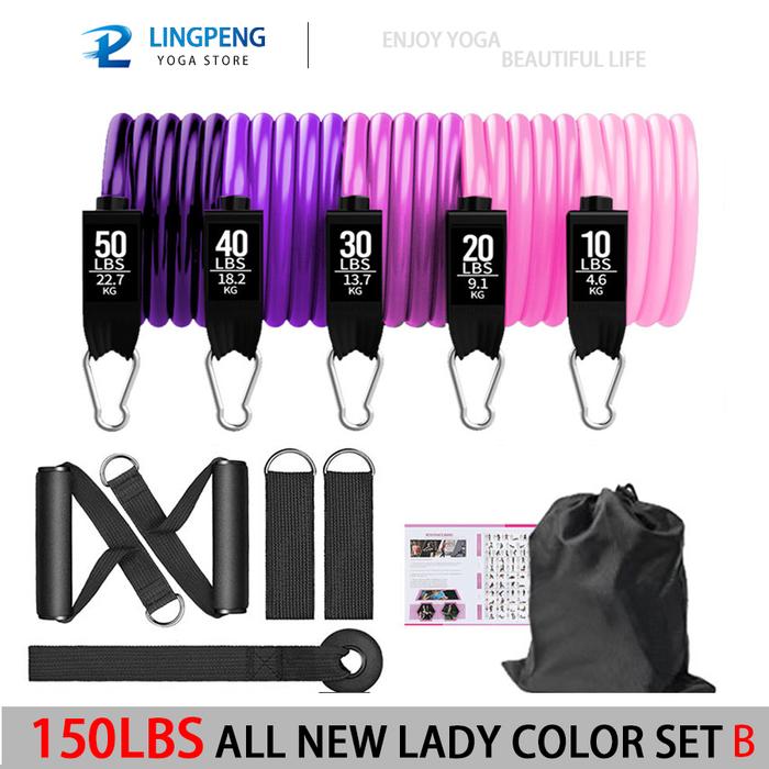 Gambar Resistance Band Set Workout Bands Exercise Band 5 Tube Fitness with Door Anchor Handles Legs Ankle Straps and Fitness Stick - 150LBS PURPLE S dari SANI NURAENI'S undefined Tokopedia