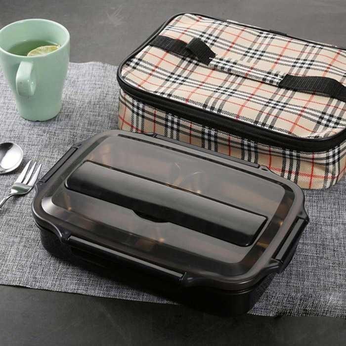 Gambar Kotak Makan Stainless Steel 304 Sealed Lunch Box 1.3L -TaffHOME - Hitam, 4 Grid dari Homie Care undefined Tokopedia