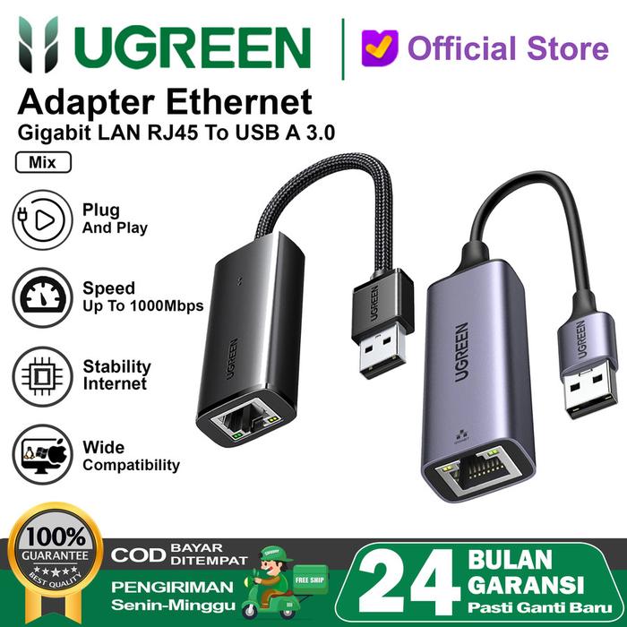 Gambar UGREEN USB 3.0 to LAN RJ45 Ethernet Adapter Speed 1000mbps - 15632 50922 15636 - 15632 USB-A dari GGSTORESBY undefined Tokopedia