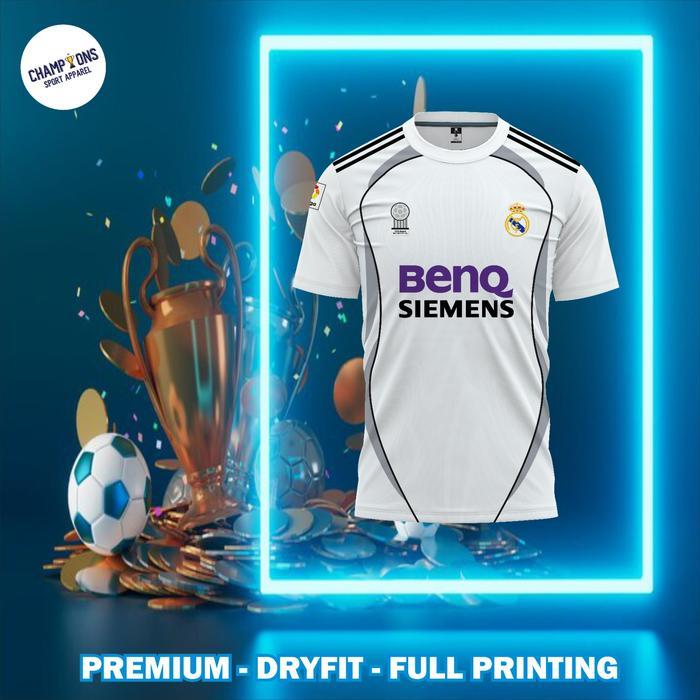Gambar Jersey Klub REAL MADRID HOME 2006-2007 RETRO Liga Champions UEFA, Jersey Real Madrid -  Berbahan Dryfit Full Printing & Free custom nama dan nomor - ATASAN, 2XL DEWASA dari konveksijersey.id undefined Tokopedia