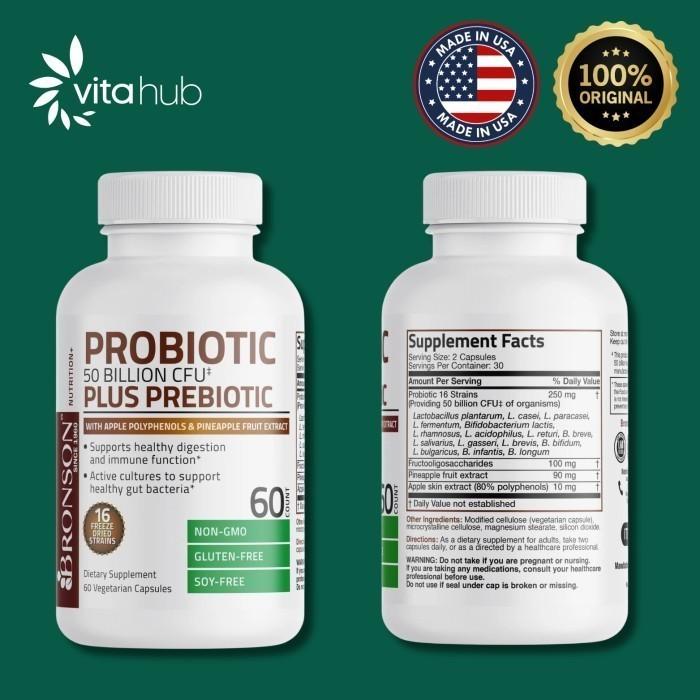 Gambar Bronson Probiotic + Prebiotic 50 Billion CFU - 60 Vegetarian Capsules - PROBIOTIC dari Vita Hub undefined Tokopedia