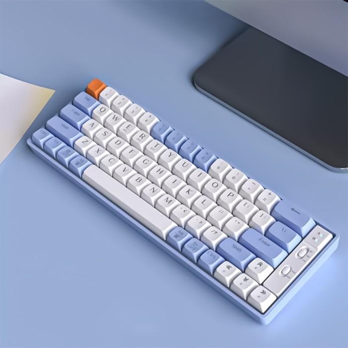 Gambar Goojodoq Wireless bluetooth Mechanical Keyboard Gaming Keyboard PBT Keycaps Hot Swappable 65Keys RGB Light for PC Laptop detachable cable - White + Blue 65 dari Tokohh anjani undefined Tokopedia