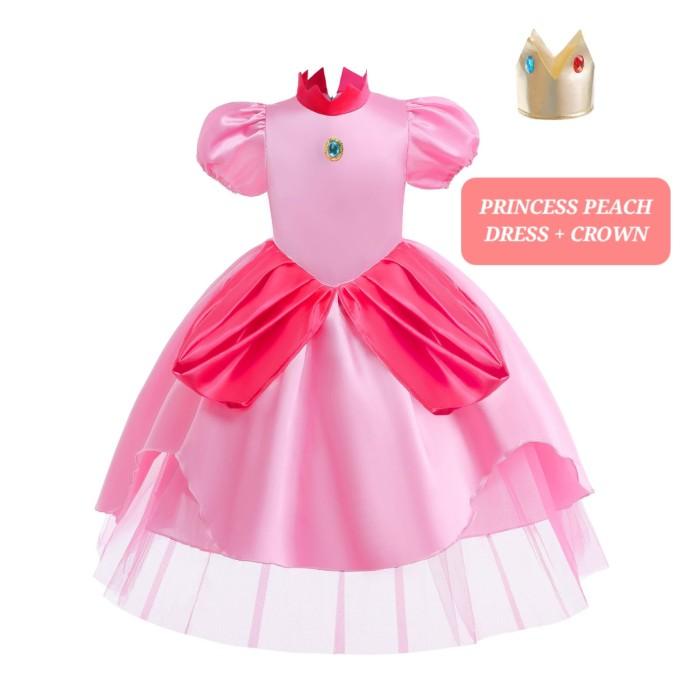 Jual Princess Peach Dress Crown Kostum Karakter Anak Cosplay Mario