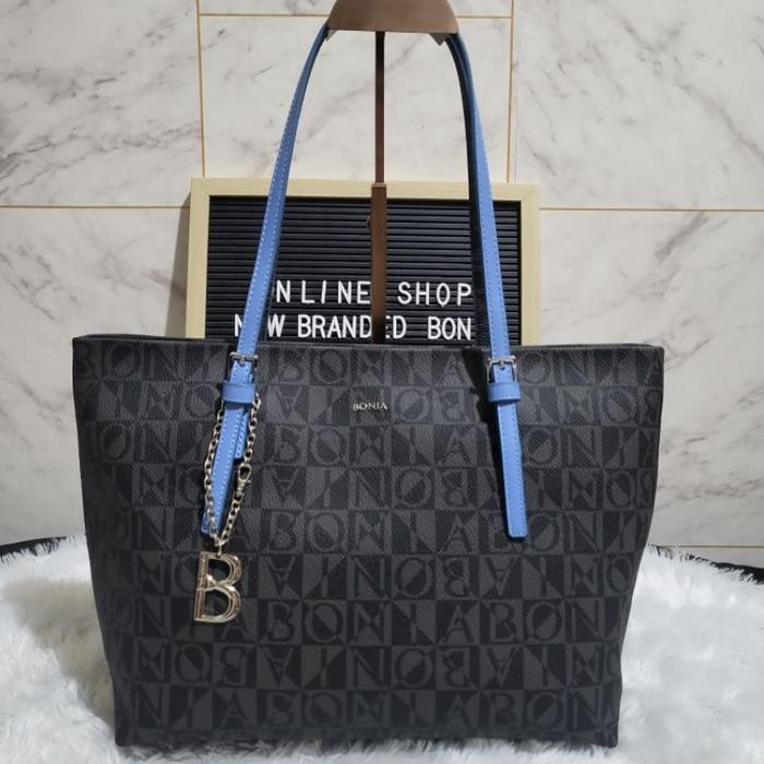 Jual [DISKON] tas bonia original tote bag monogram hitam tali biru