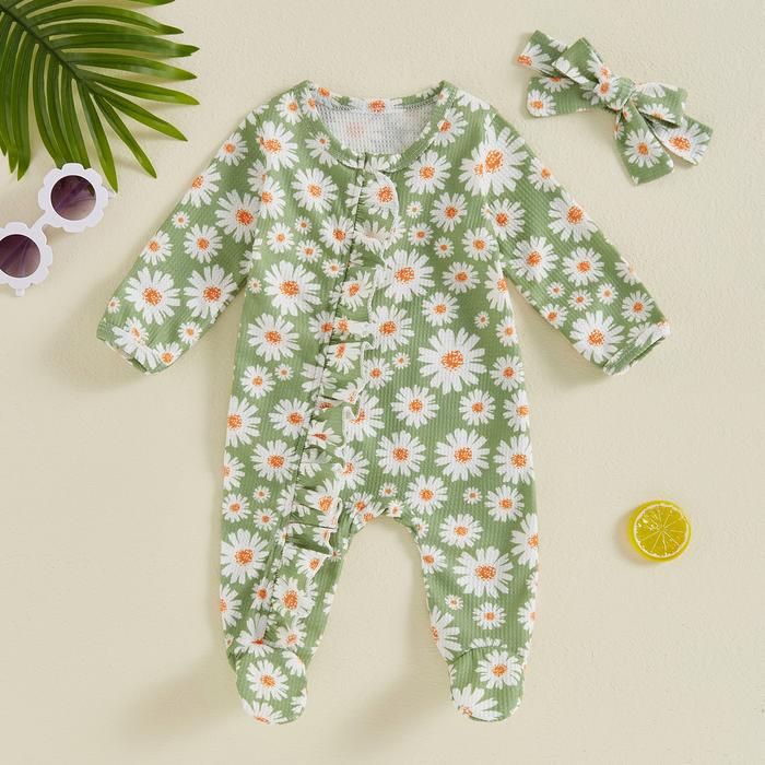 Jual Newborn Baby Girl Ruffled Footed Jumpsuit Fall Winter Cotton